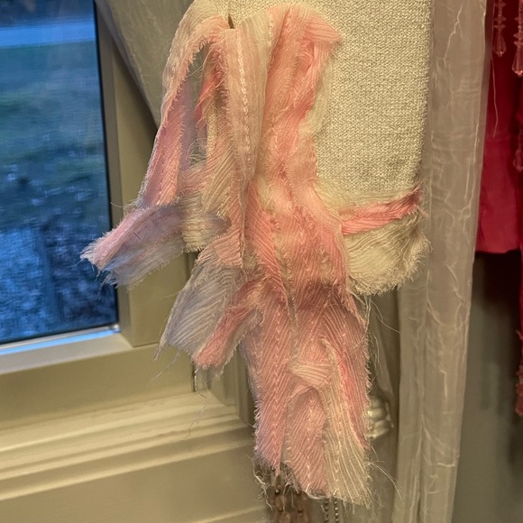 Tiki Tirawa size 1 M L Bone Pink Frayed Trim Cardigan Button Sweater 🏷 - Picture 15 of 15